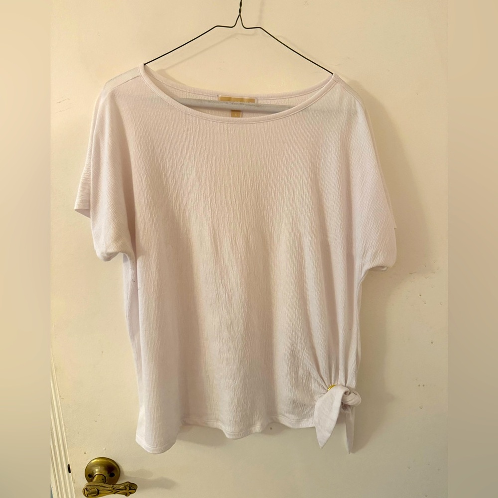 MICHAEL KORS WOMENS COTTON WHITE SHIRT WITH SIDE ACCENT TIE. SIZE SMALL